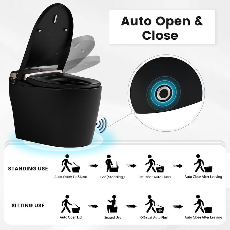 Elongated Smart Toilet with Bidet Wash, Heated Seat, Warm Air Dry, Remote Control, Auto Flush, LED Display