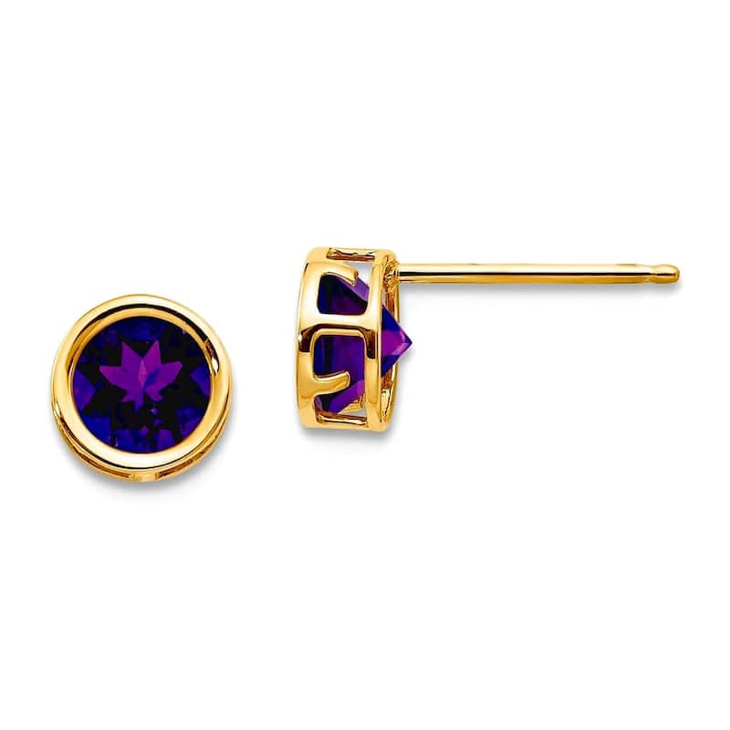 Curata 14k Yellow Gold Bezel 5mm Genuine Gemstone Birthstone Stud Earrings - Amethyst