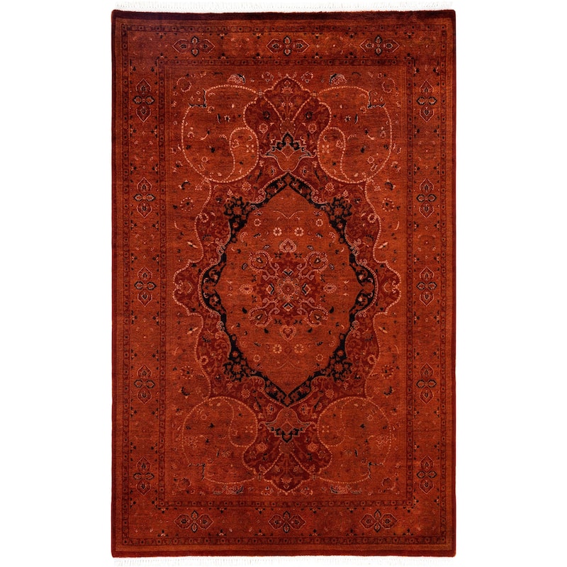 Overdyed One-of-a-Kind Hand-Knotted Area Rug - Orange - 4' 7" x 7' 1"