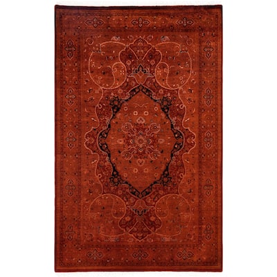 Overdyed One-of-a-Kind Hand-Knotted Area Rug - Orange - 4' 7" x 7' 1"