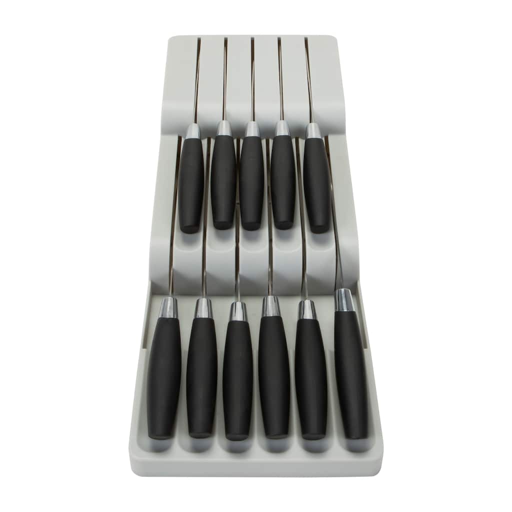 Kitchen Details 2 Tier in Drawer Knife Organizer in Grey - 15.75"x 6.2"x 2.75"