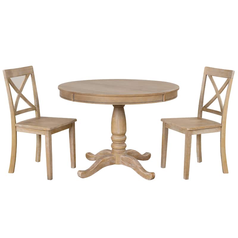 5 Piece Wood Dining Table Set, Kitchen Dining Table Set with Extendable Round Dining Table and 4 Chairs with Backrest