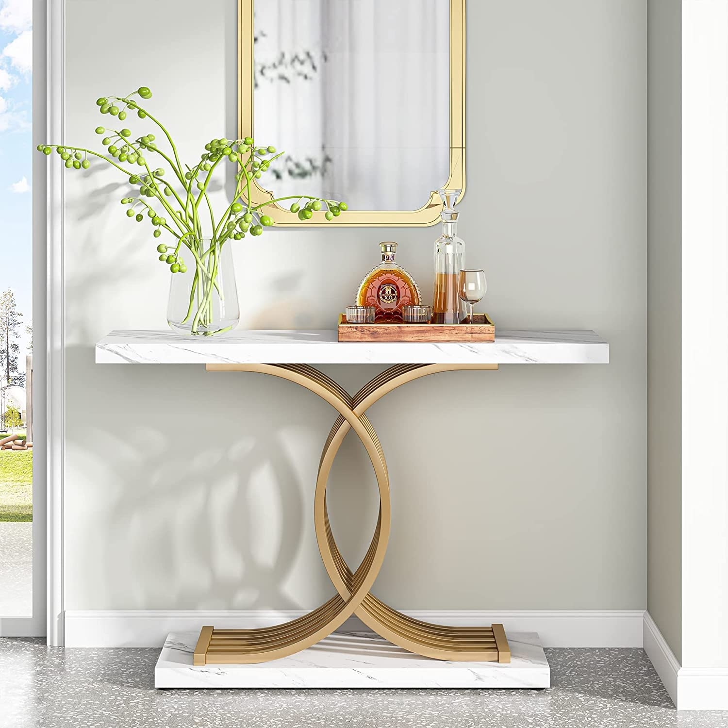 40″ Modern Entryway Console Table with Gold Base