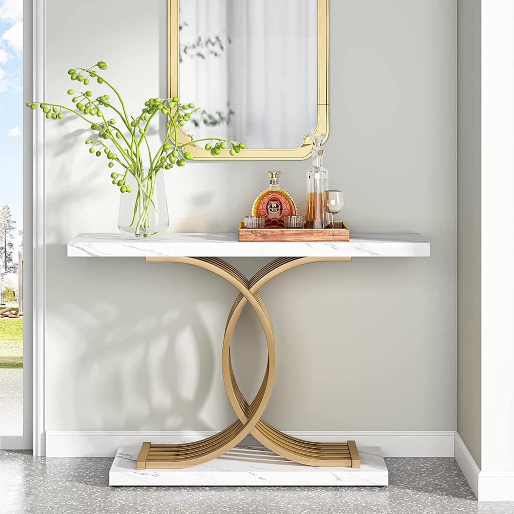 Modern Faux Marble Hallway Table with Geometric 40" Narrow