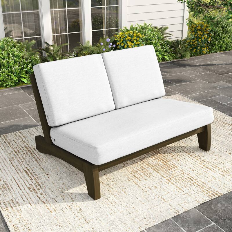 Outdoor Patio Solid Wood Chairs Loveseat Table Chat Set with Cushion