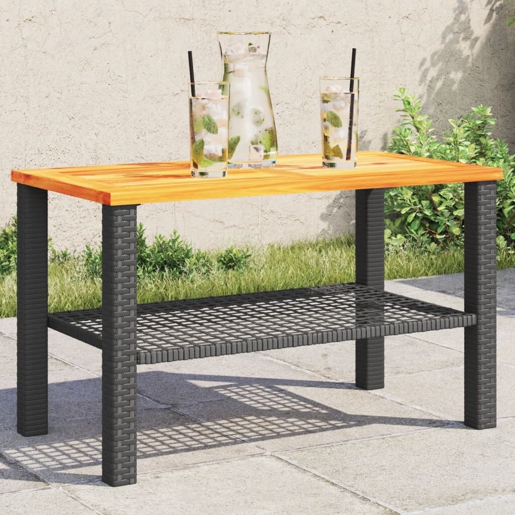 vidaXL Patio Table Furniture Outdoor Garden Backyard Poly Rattan Acacia Wood