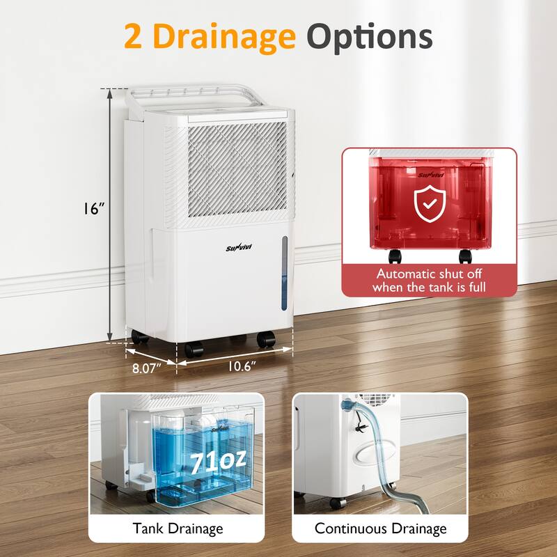 2,500 sq ft Portable Dehumidifier with Drain Hose, 24H Timer