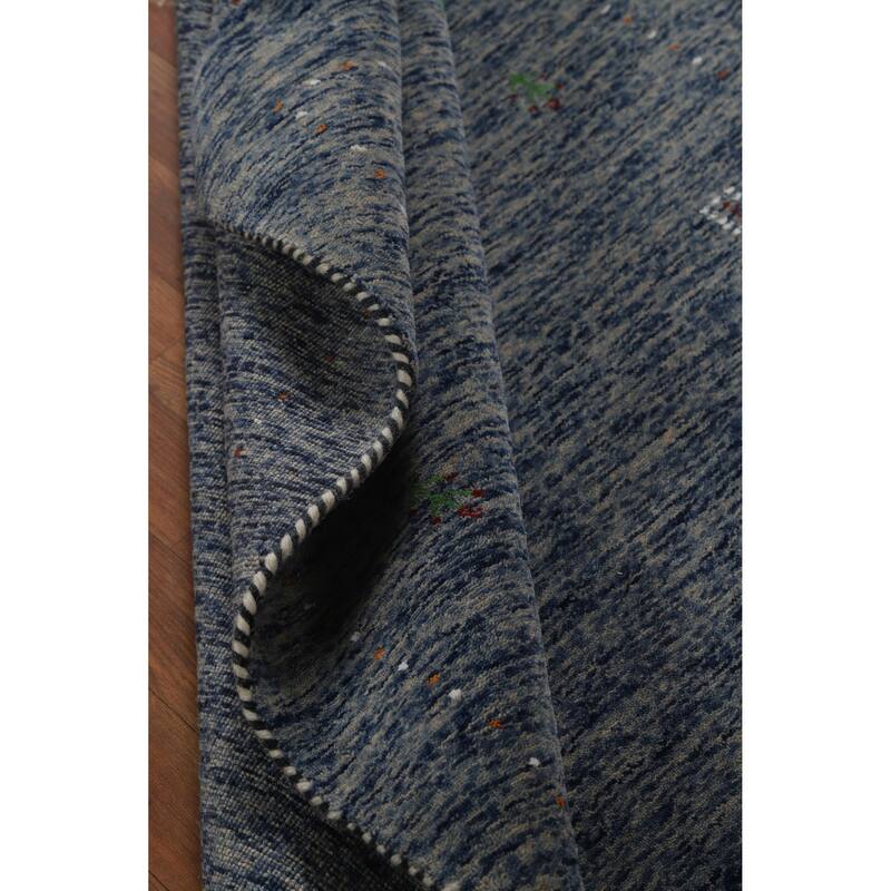 Hand Knotted Oriental 100% Wool Carpet Tribal Stripe Navy Blue & Blues Gabbeh Area Rug - 5' 10'' X 3' 11''