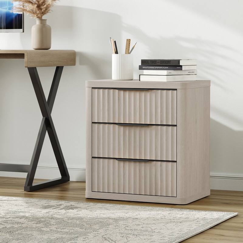 Versatile Retro Nightstand 3 Drawers Wavy Design