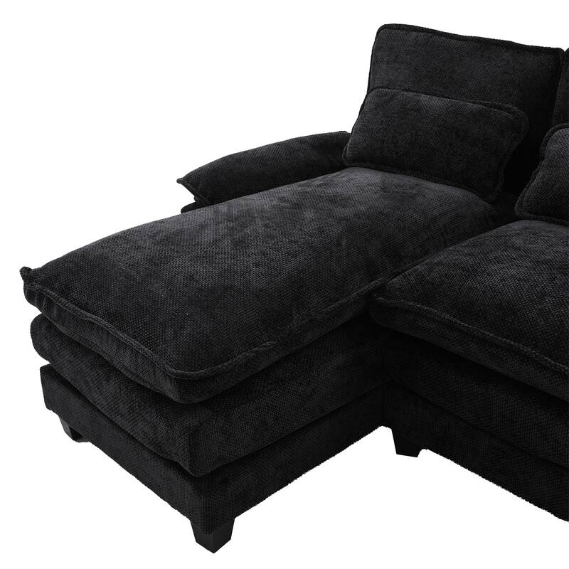 Chenille U-shape Sectional Sofa with Chaise and Storage Ottoman, Modular Couch with USB/Type-C Ports, Side Pockets, Phone Holder