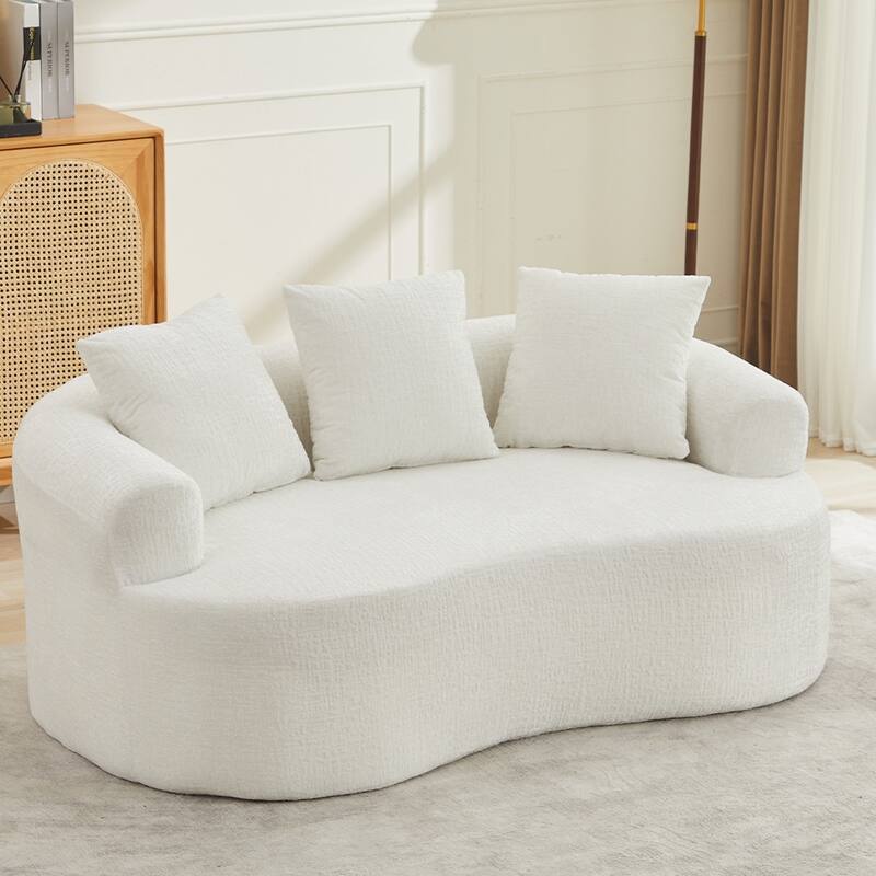 63.2" Modern Small Loveseat Sofa, Chenille Boneless Couch, Deep Seat Sofa with 3 Pillows