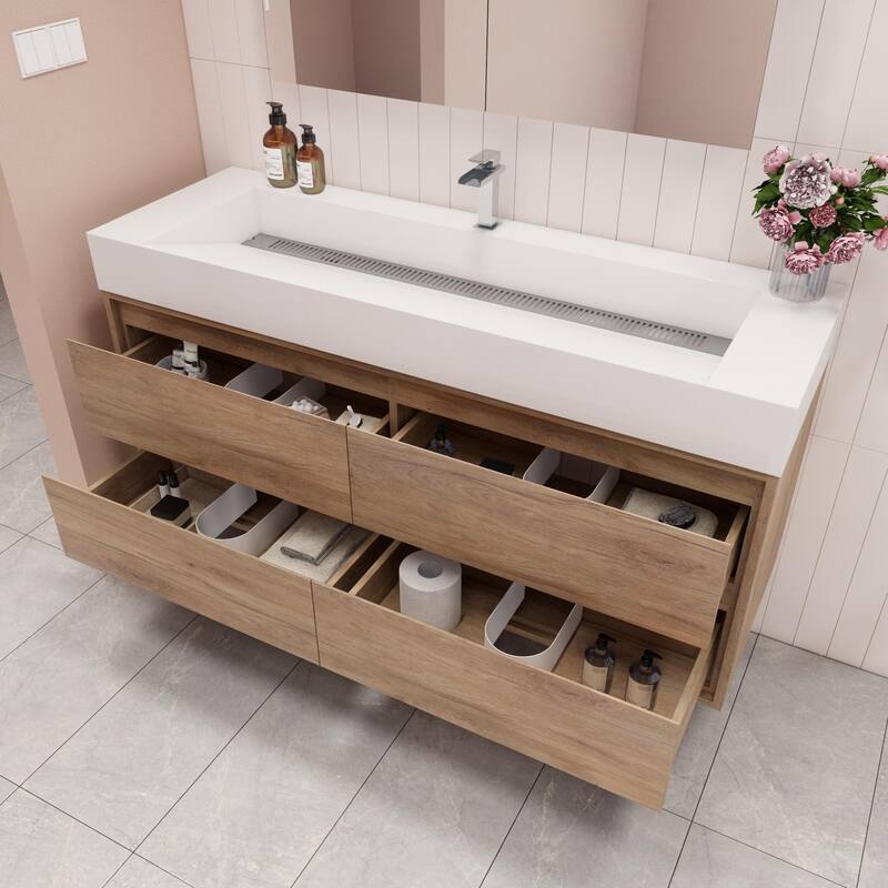 Victoria 60" Wall Mounted Modern Vanity with Single Acrylic Sink