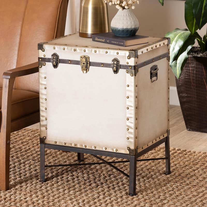 Laura Vintage Canvas Lift-Top Trunk End Table