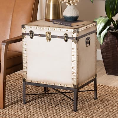 Laura Vintage Canvas Lift-Top Trunk End Table