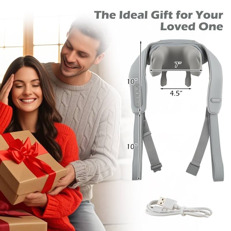 Electric Shiatsu Neck and Shoulder Massager with Adjustable Straps and Soothing Heat Function - 7" x 20" x 6.5"