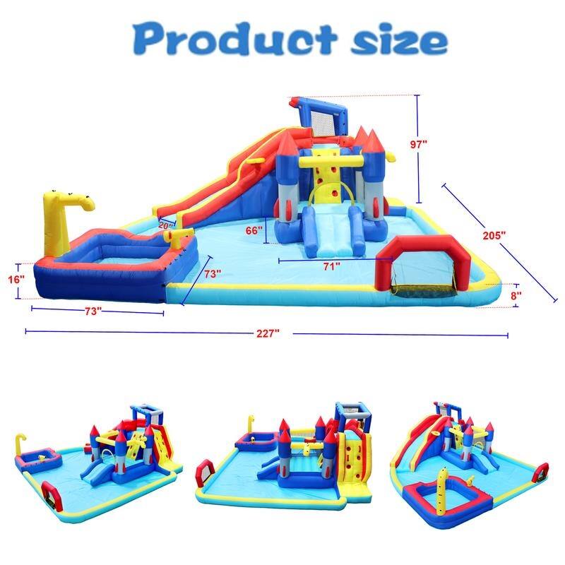 10 in 1 Inflatable Water Slide Bounce House for Kids, Blow Up Slide Water Park with Blower,Splash Pool & Soccer & Basketbal