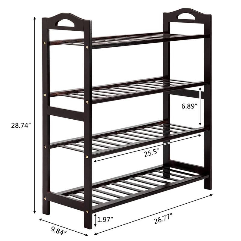 4-Tier Bamboo Shoe Rack Entryway Shoe Shelf Storage Organizer Brown