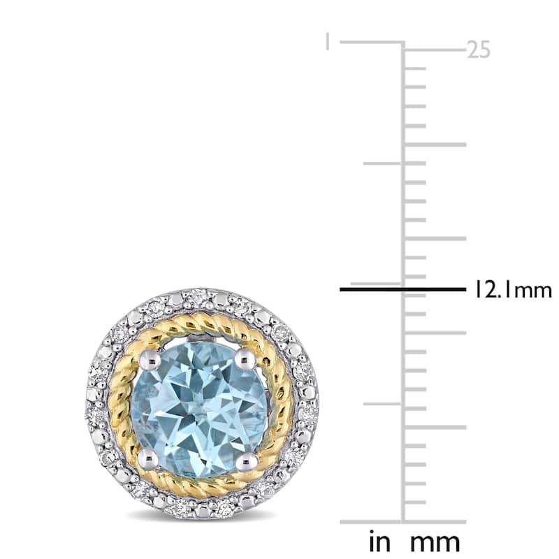 Miadora 2-tone White & Yellow Sterling Silver Blue Topaz & 1/6ct TDW Diamond Halo Stud Earrings