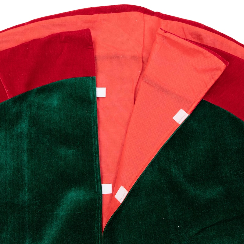48" Dark Green Holly and Berry Velveteen Christmas Tree Skirt