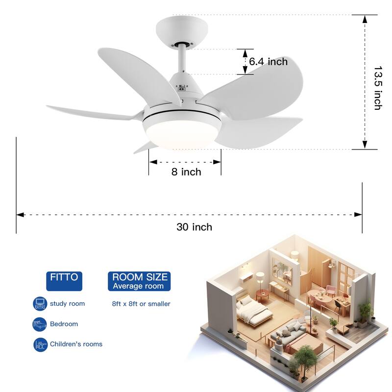 Modern 30-in.Integrated LED Ceiling Fan With Matte White Blades - 30 INCHES
