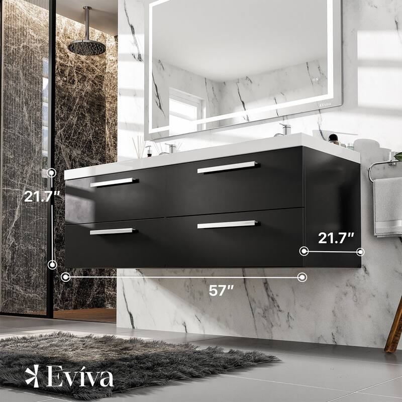 Eviva Surf 57 in. Blackwood Wall Mount DS Bath Vanity with Acrylic Top