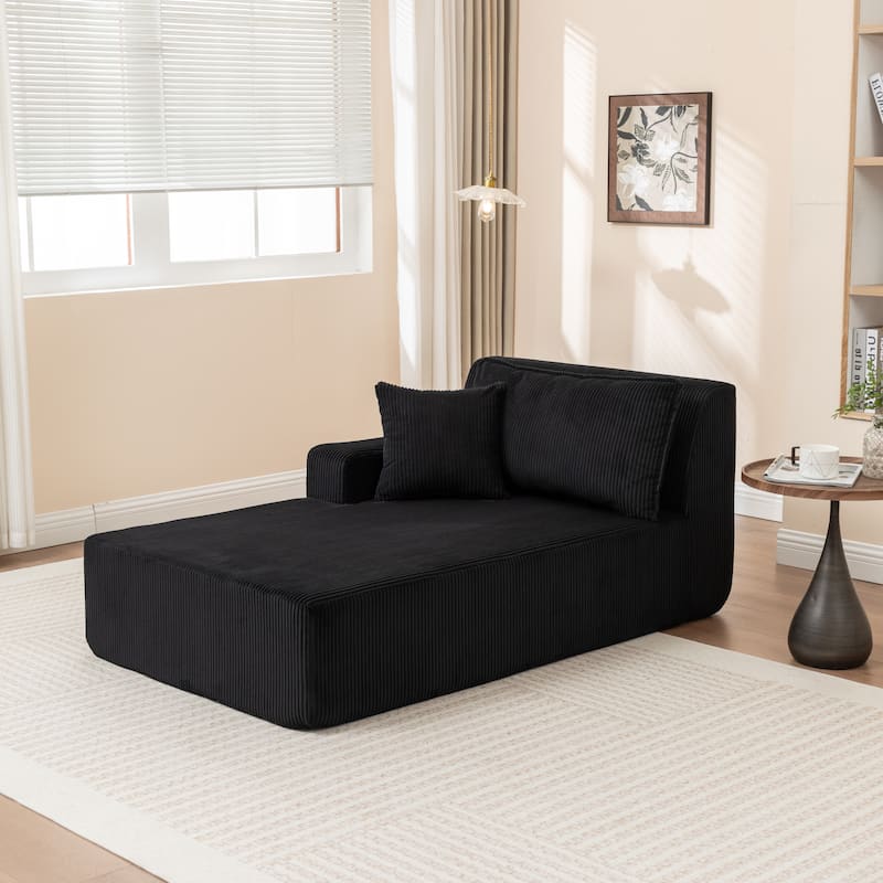 Oversized Chaise Lounge Chair, Upholstered Sofa Bed for Living Room, Corduroy Sleeper Couch Comfy Recliner Bedroom Reading Seat