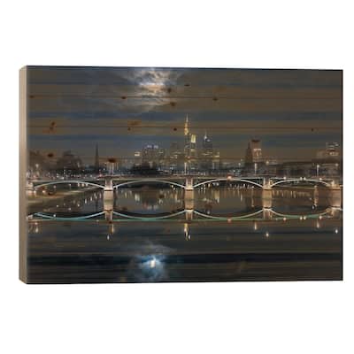 Frankfurt At Full Moon Print On Wood by Mike / Match-Photo - Multi-Color