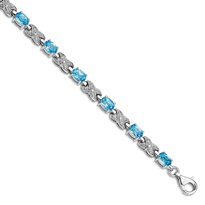 Curata 925 Sterling Silver 7" 5mm Genuine Gemstone and Diamond X Bracelet - Topaz - 7 Inch - Topaz - White