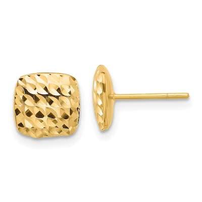 Curata 14k Yellow Gold 8.6x8.6mm Sparkle Cut Square Post Earrings