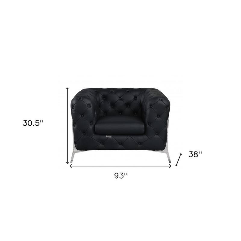 HomeRoots Three Piece Indoor Black Italian Leather Five Person Seating Set