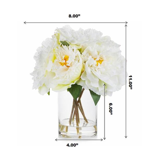 Enova Home Artificial Silk Peony Fake Flowers Arrangement in Clear ...