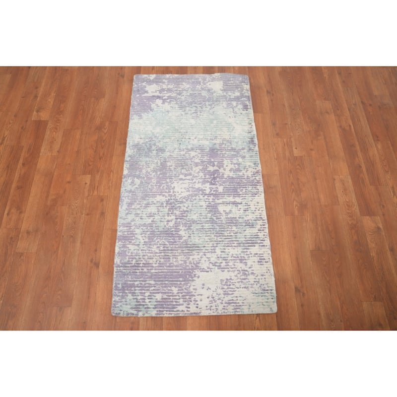 Hand Knotted Oriental Viscose Silk Carpet Modern Abstract Purples Abstract Area Rug - 4' 0'' X 2' 0''