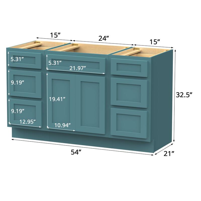 Vanity Art 54" Oak Freestanding Bathroom Vanity Cabinet without Top