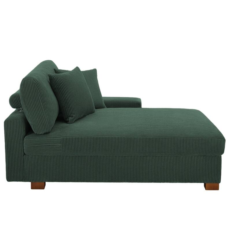 Upholstered Corduroy Chaise Lounge Chair With Pillow, Chaise Lounges For Interior - Right Facing - Hunter Green