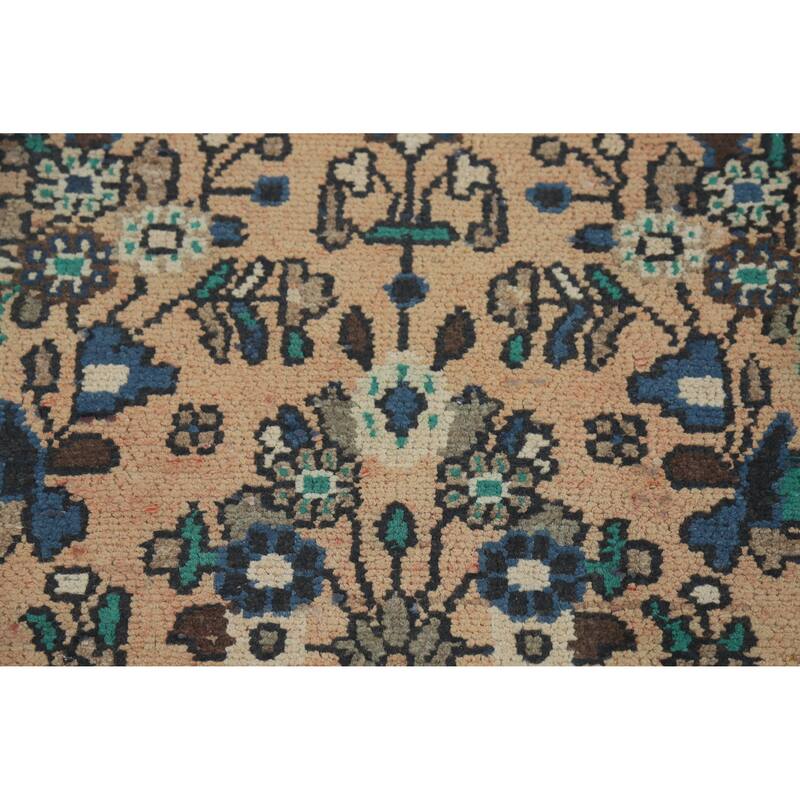 Hand Knotted Oriental 100% Wool Carpet Traditional Geometric Peach Hamedan Runner Rug - 10' 2'' X 3' 4''