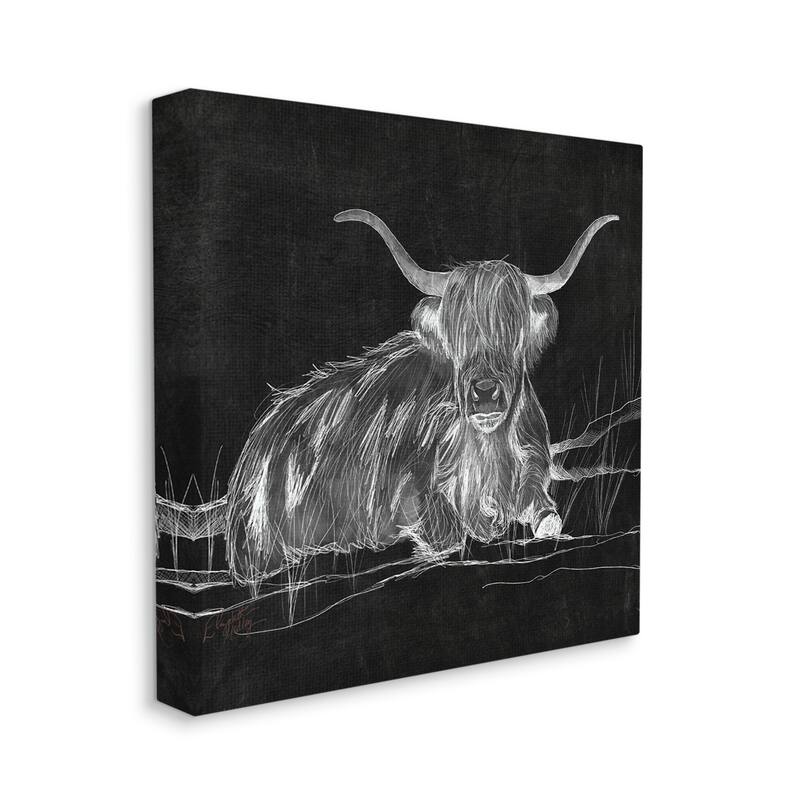 Stupell Contemporary Highland Cattle Laying Negative Drawing Canvas Wall Art, Design by Elizabeth Medley