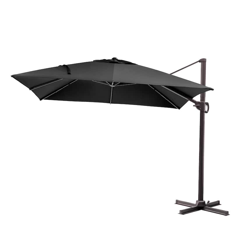 9 x11 FT LED Lighted Patio Cantilever Umbrella Double Top with Weighted Base