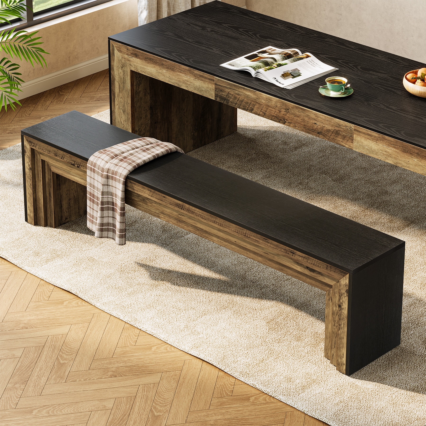 70.9-Inch Wooden Dining Bench, Extra Long Kitchen Bench Seating for Dining/Living Room, Entryway, Bedroom