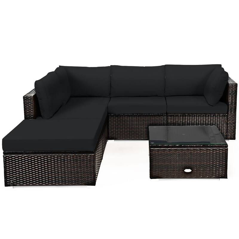 Costway 6PCS Outdoor Patio Rattan Furniture Set Cushioned Sectional