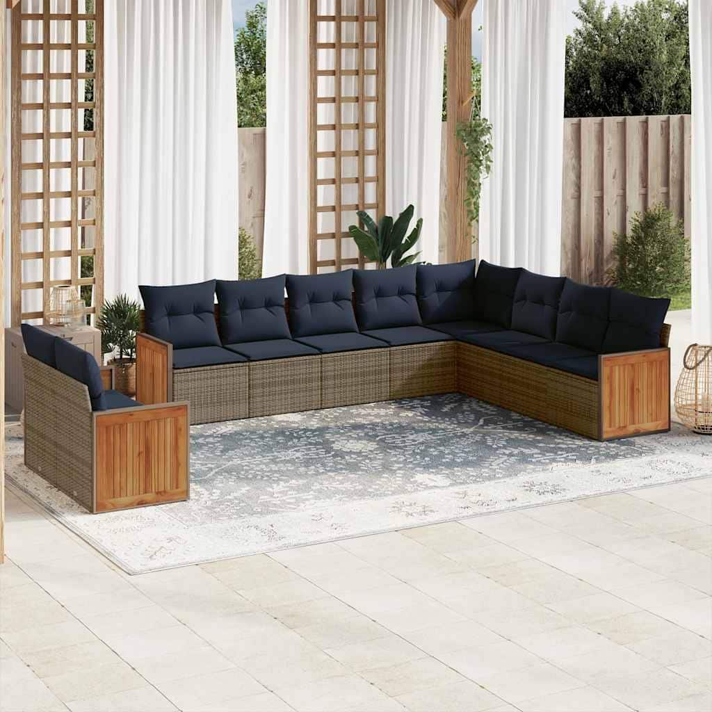 vidaXL 10/11 Piece Patio Sofa Set with Cushions Black/Gray Poly Rattan - 21.7 x 24.4 x 27.2