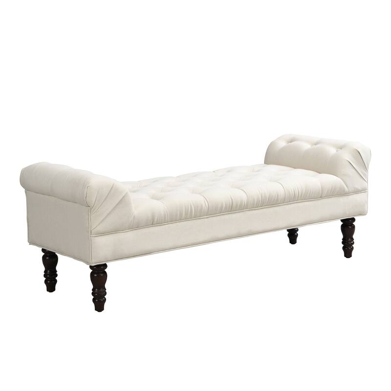 Christopher Knight Home - Button Tufted Bed Bench, Upholstered Fabric Ottoman with Rolled Arms, Footstool with Legs