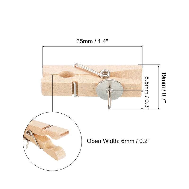20pcs Wooden Push Pins, Thumb Tacks Wood Pin Clips for Office Cork Board - 50 Pack