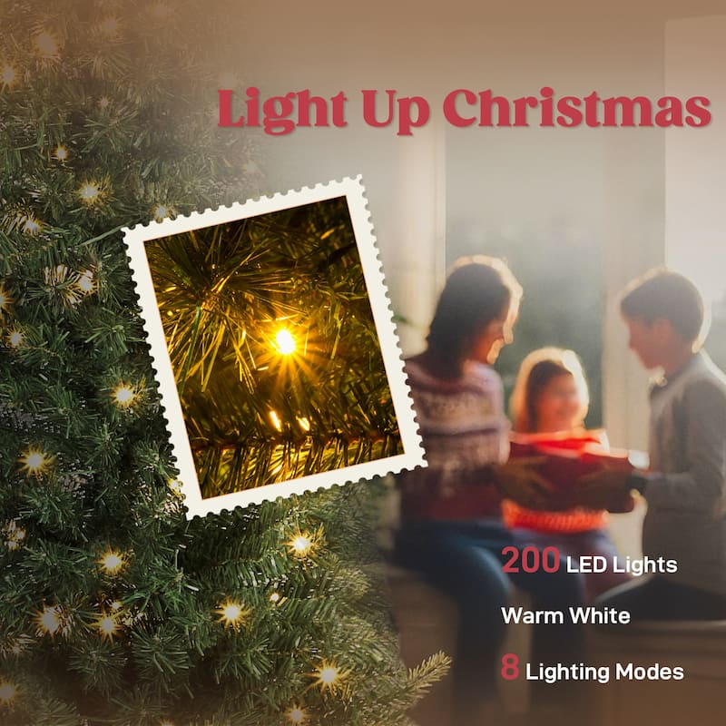 HOMCOM 6 ft Prelit Bent Top Christmas Tree, Slim High Mountain Fir Holiday Decor with 200 Warm White LEDs and with 8 Modes