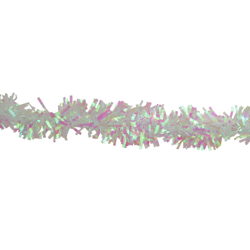 50' x 4" White Iridescent Wide Cut Tinsel Christmas Garland - Unlit