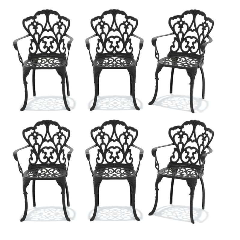 Black Cast Aluminum Patio Outdoor Dining Chairs with Seat Cushions