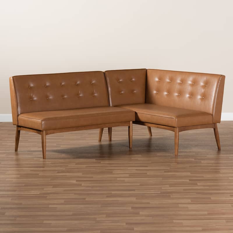 Arvid Tan Faux Leather and Walnut Wood 2-PC Dining Nook Banquette Set