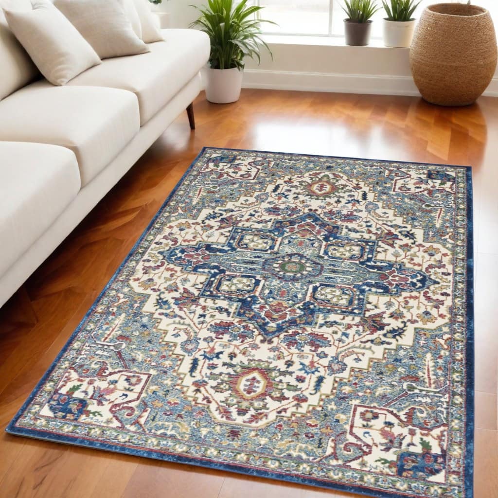 Jafal Power Loomed Distressed Floral Non Skid Area Rug By HomeRoots - 90' X '63' X '0.5