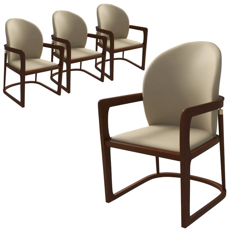 Svelta Leather Dining Chair with Rubberwood Legs Curved Back Accent Arm Chair for Kitchen and Dining Room Set of 4 - Taupe
