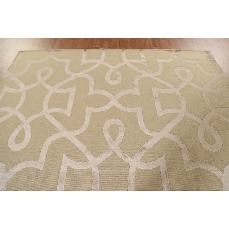 Geometric Nepalese Modern Area Rug Handmade Wool Carpet Beige - 9'2" x 11'10"
