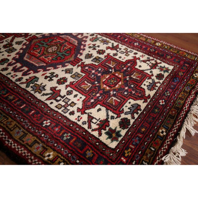 Tribal Gharajeh Persian Runner Rug Handmade Beige Wool Carpet - 2'7"x 9'7"